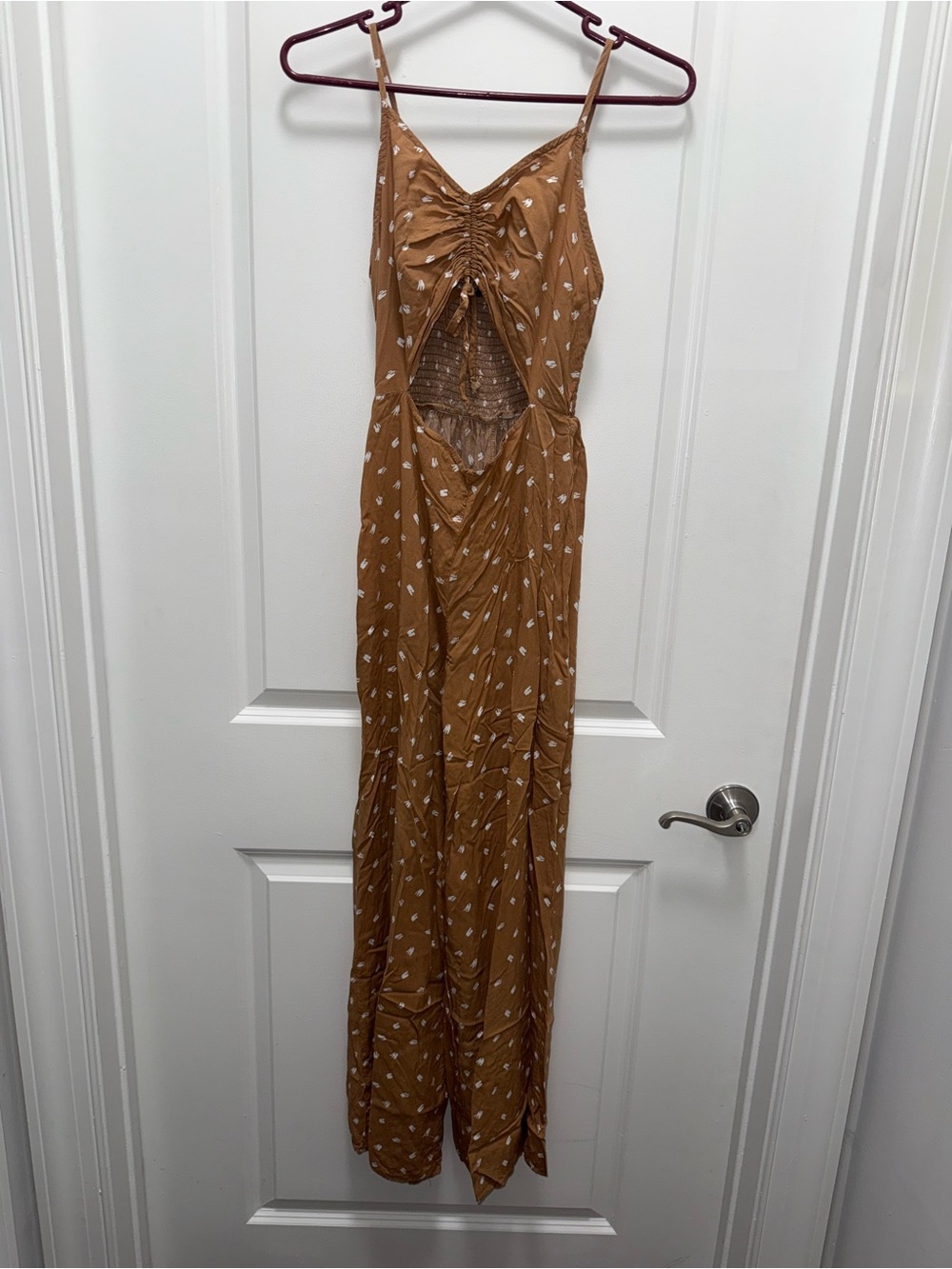 Streetwear Society Tan Knit with White Flecks Cutout Jumpsuit